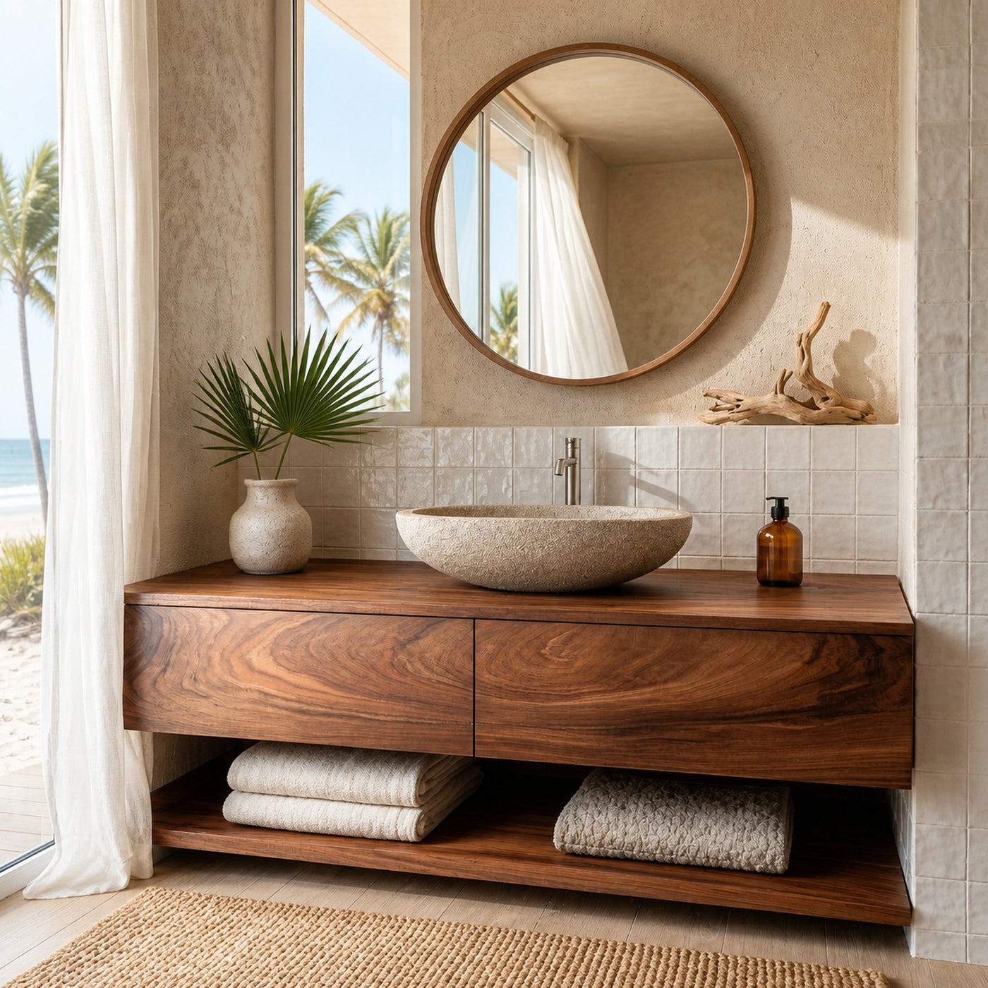 Minimalist Natural Wood Wall Mounted Bathroom Vanity For Bathroom