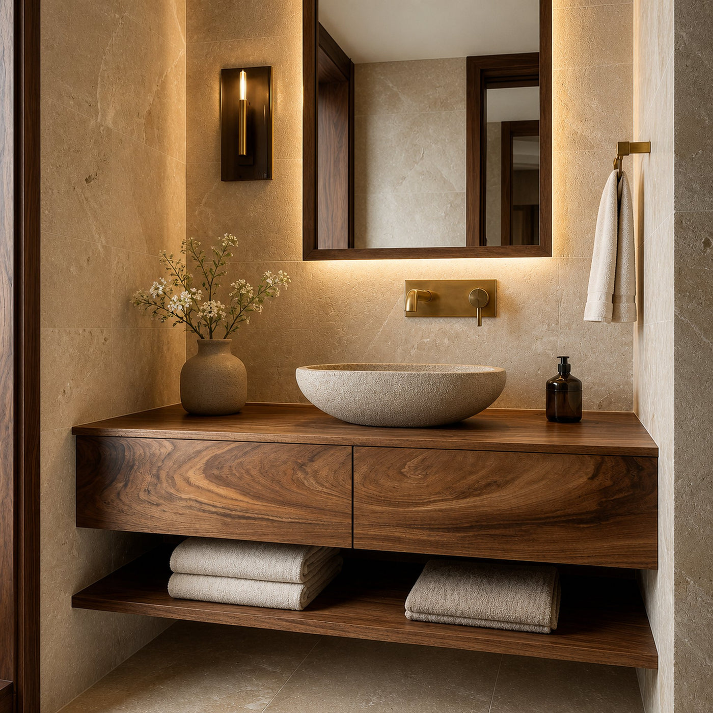 Minimalist Natural Wood Wall Mounted Bathroom Vanity For Bathroom - product view 2