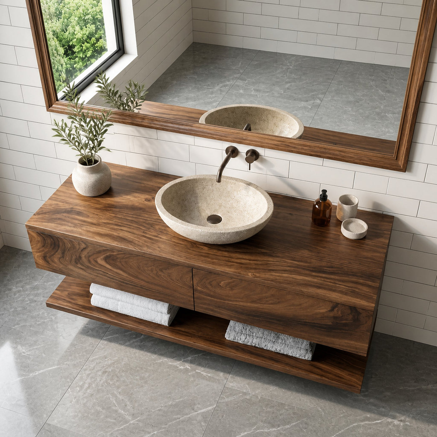 Minimalist Natural Wood Wall Mounted Bathroom Vanity For Bathroom - product view 3