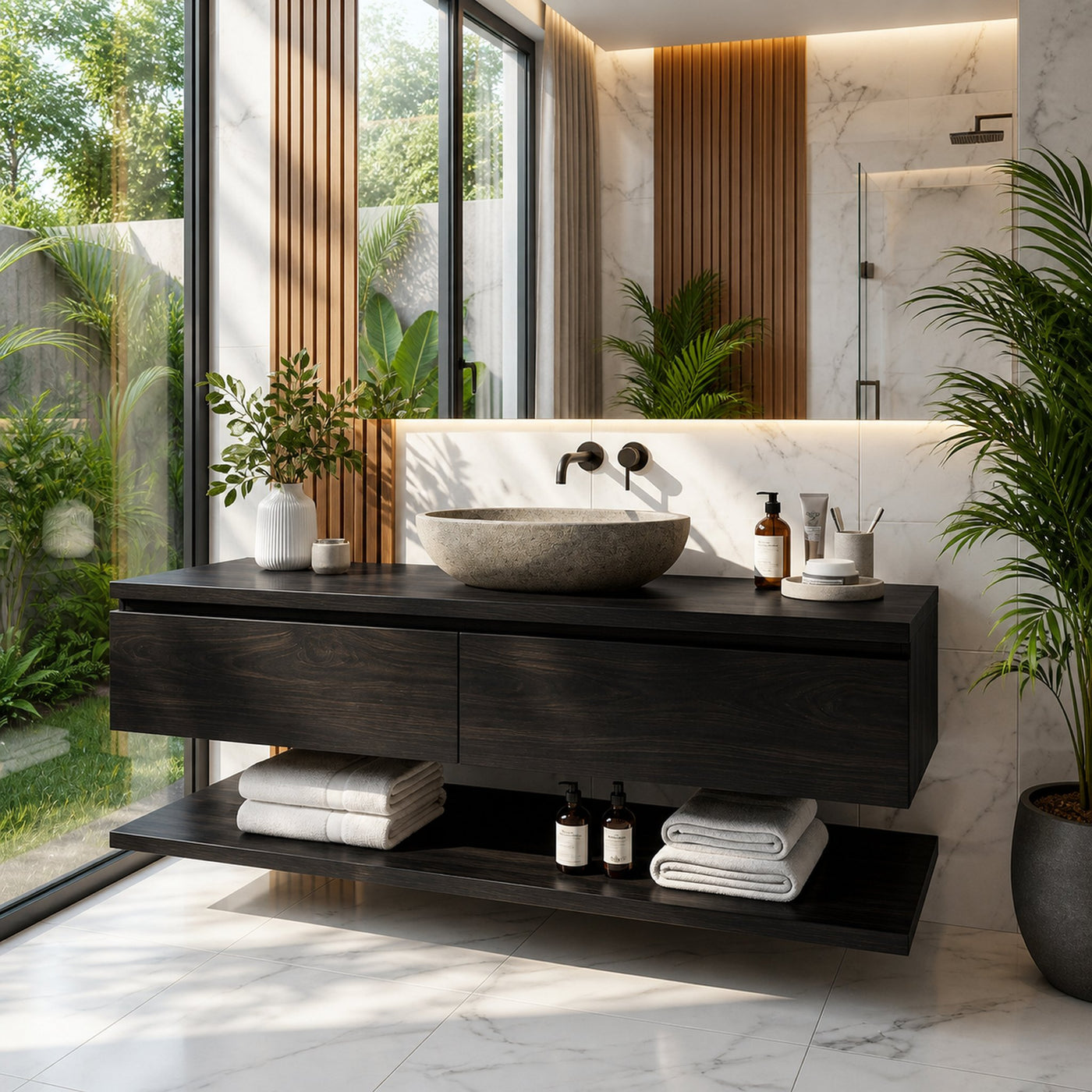 Minimalist Natural Wood Wall Mounted Bathroom Vanity For Bathroom - product view 4