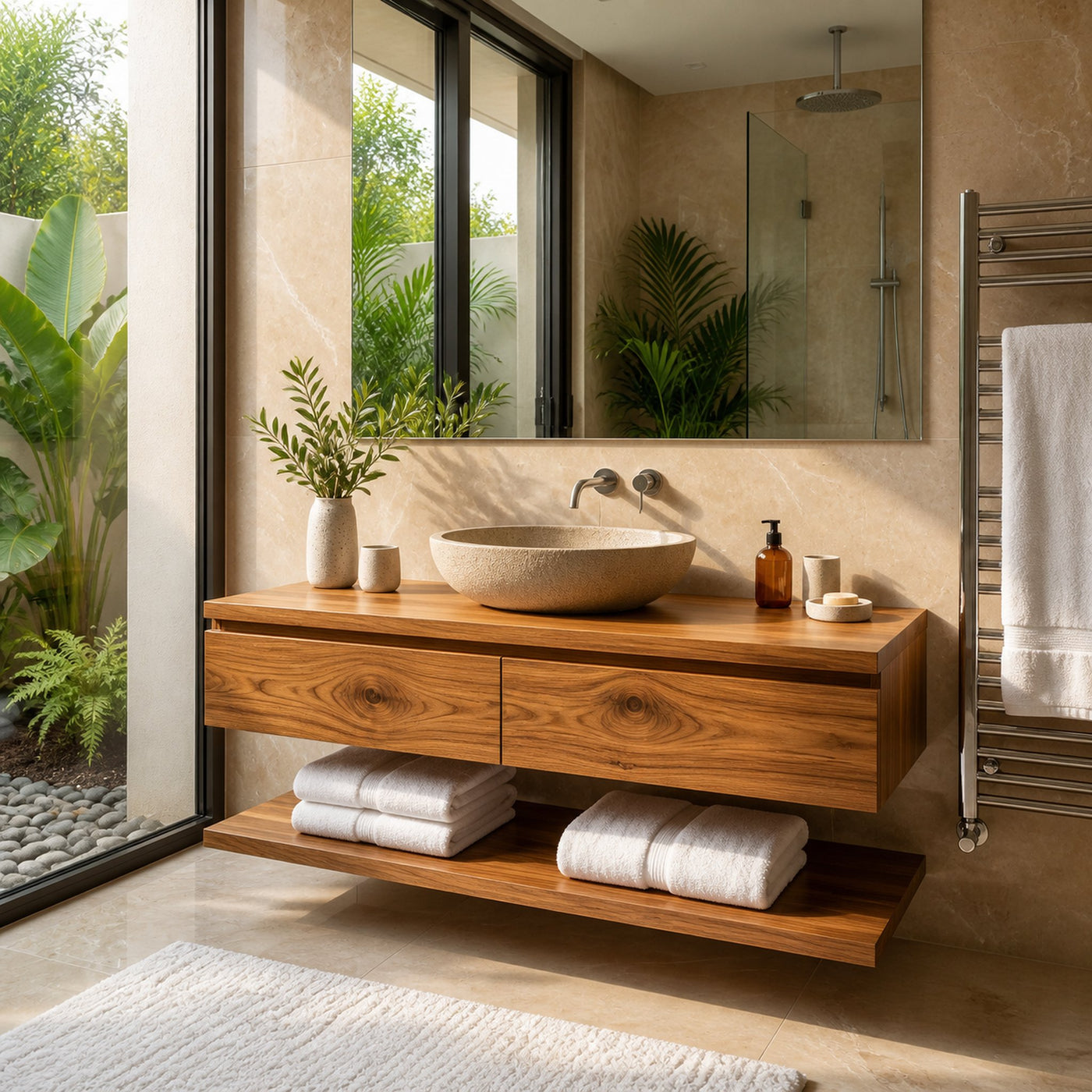 Minimalist Natural Wood Wall Mounted Bathroom Vanity For Bathroom - product view 5