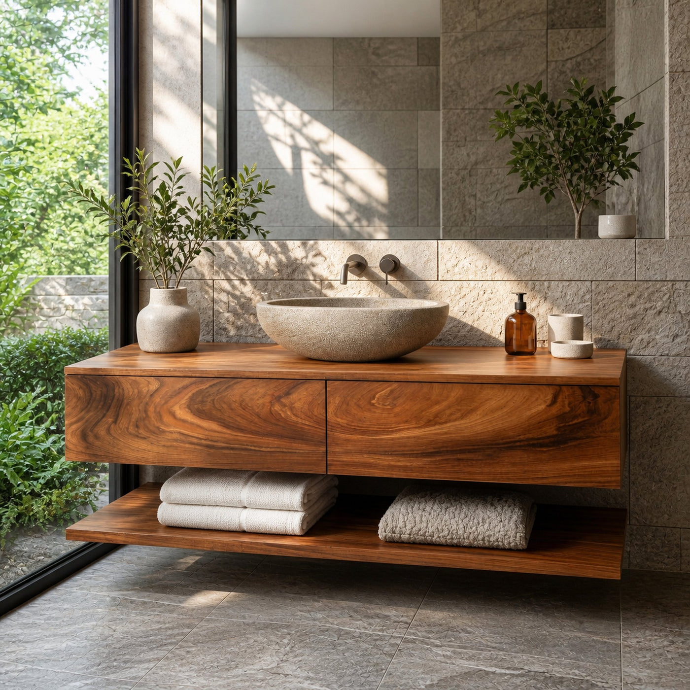 Minimalist Natural Wood Wall Mounted Bathroom Vanity For Bathroom - product view 6