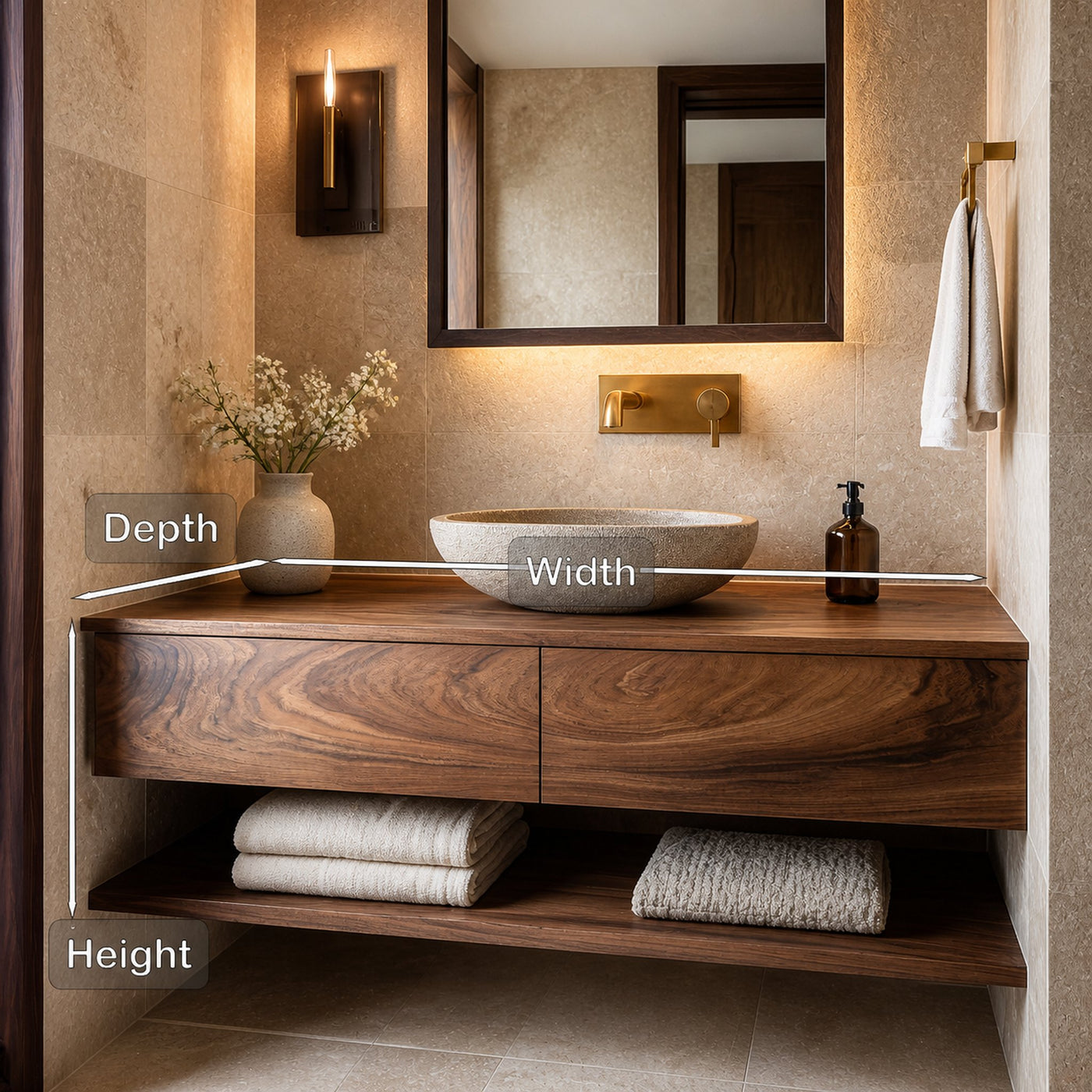 Minimalist Natural Wood Wall Mounted Bathroom Vanity For Bathroom - product view 8
