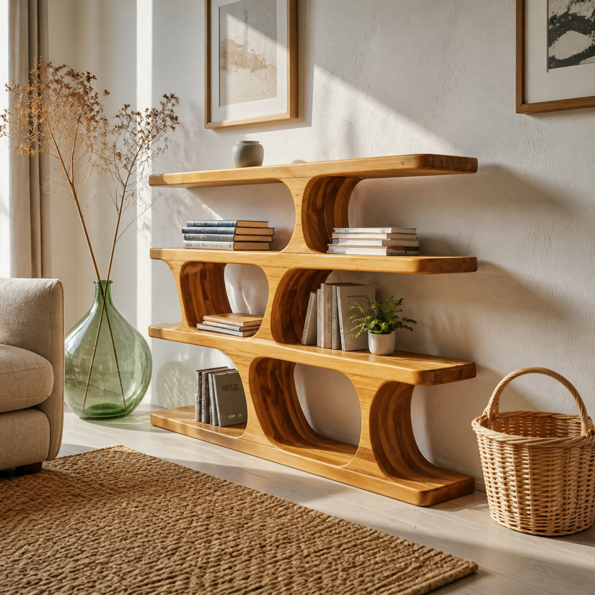 Driftform Lakeview Solid Wood Bookshelf with Wavy Shelves - product view 4