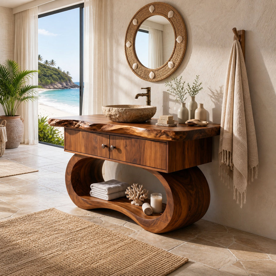Minimalist Organic Vanity With Open Shelf For Interior