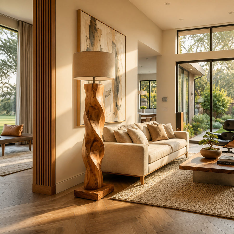 Minimalist Wood Floor Lamp Sculptural Form For Reading Nook