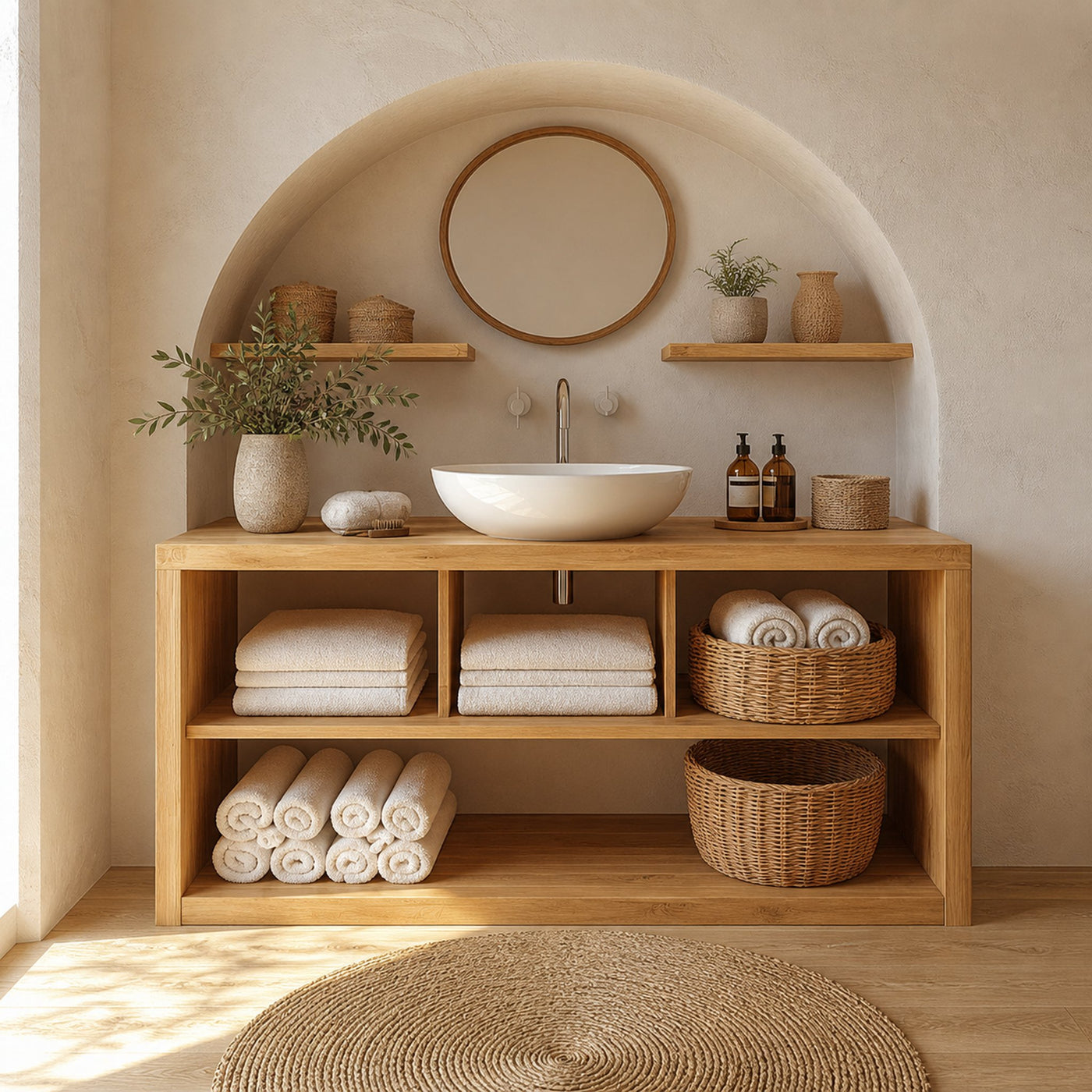 Modern Bathroom Storage Cabinet With Clean Natural Wood Finish For Bathroom