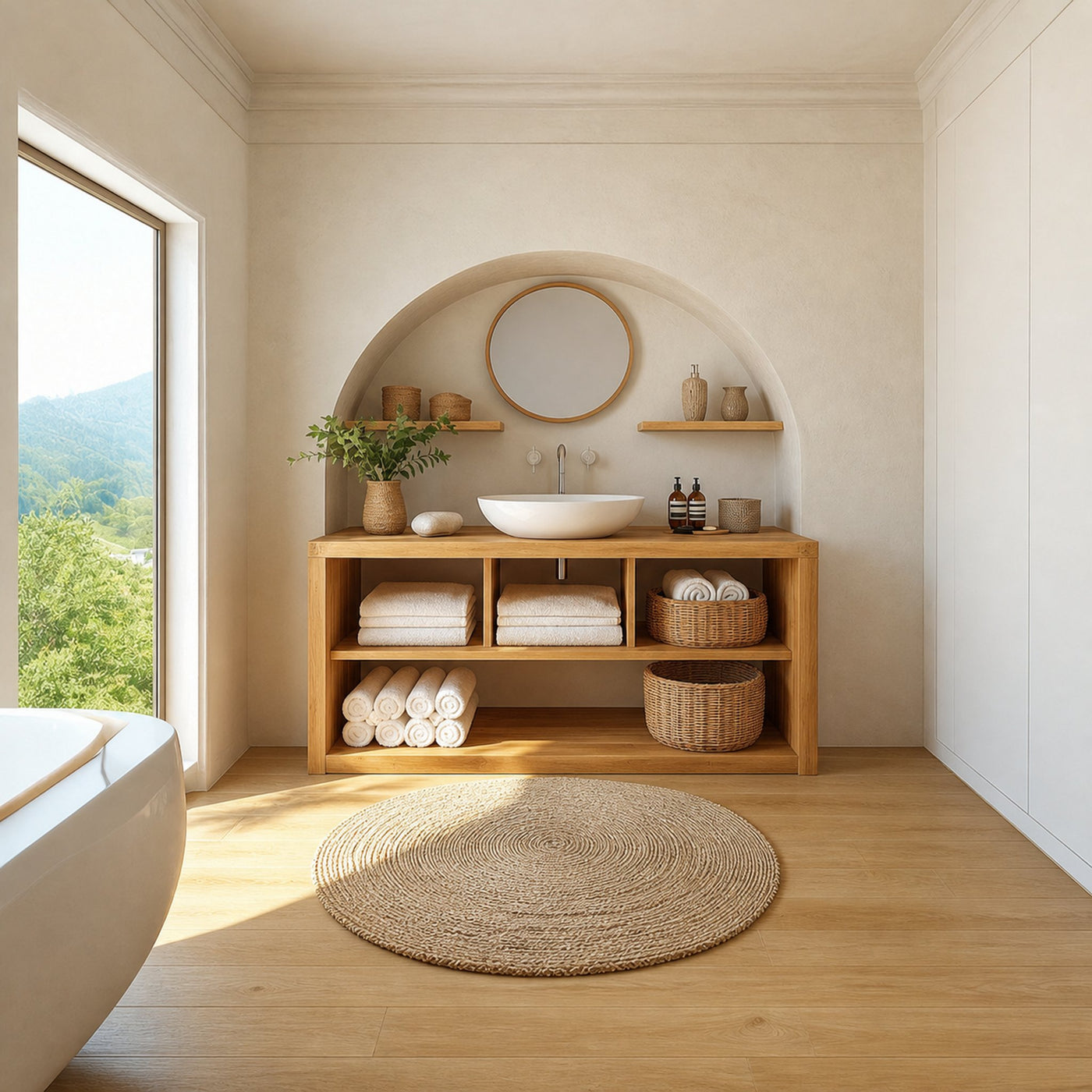 Modern Bathroom Storage Cabinet With Clean Natural Wood Finish For Bathroom - product view 2