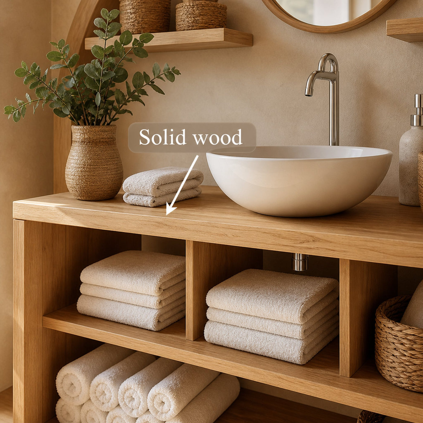 Modern Bathroom Storage Cabinet With Clean Natural Wood Finish For Bathroom - product view 3