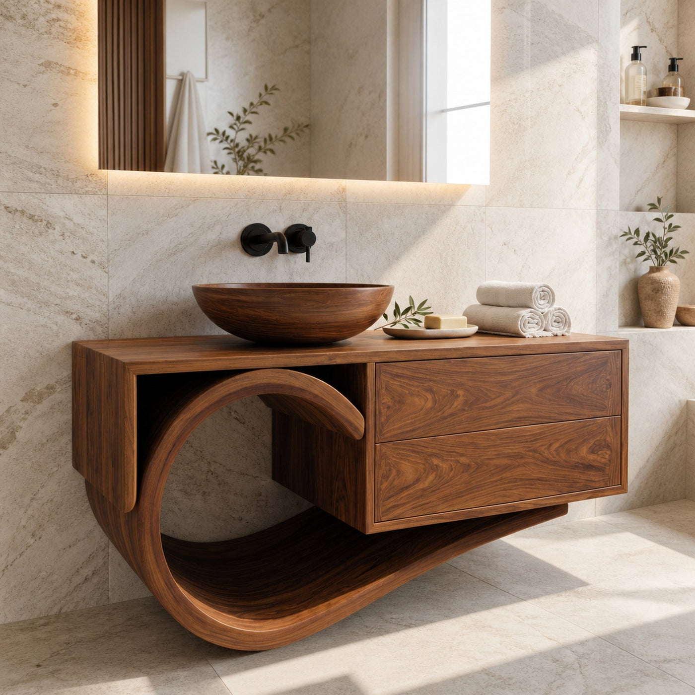 Modern Bathroom Vanity With Curved Loop Base For Bathroom Use - product view 2