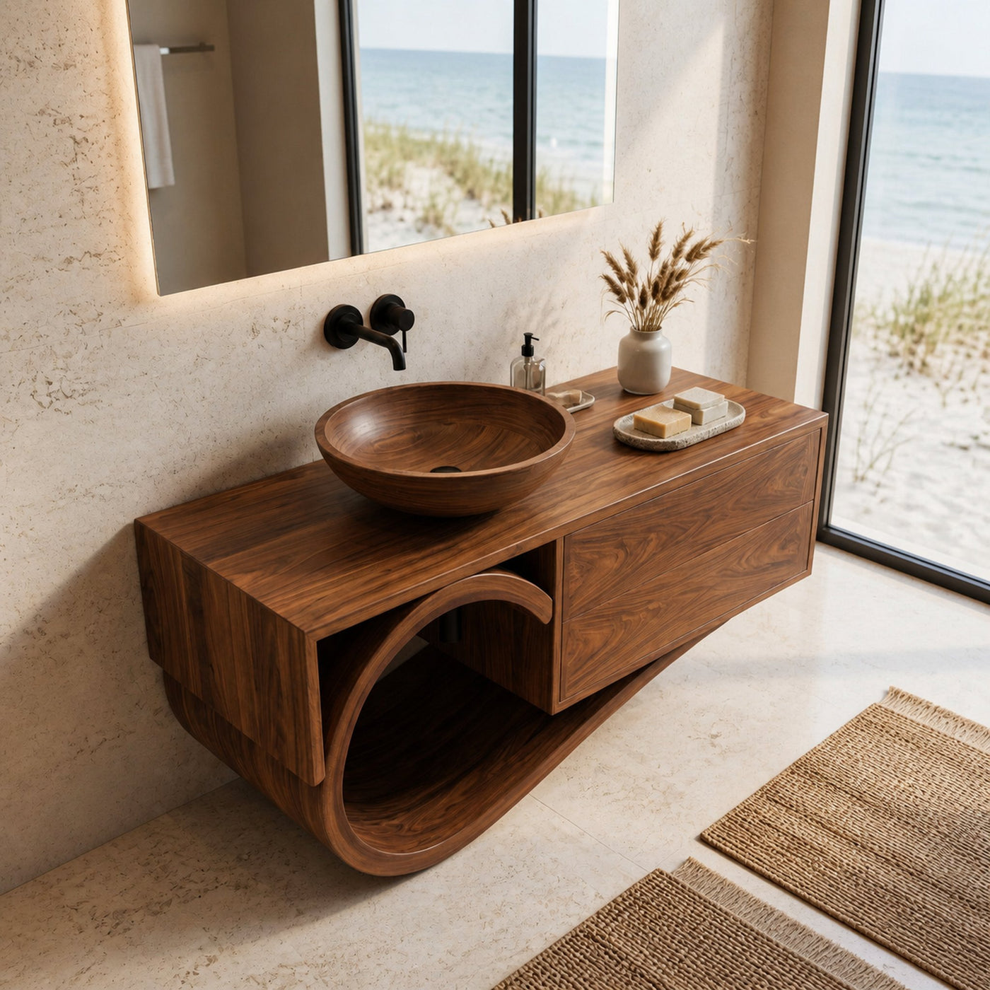Modern Bathroom Vanity With Curved Loop Base For Bathroom Use - product view 3