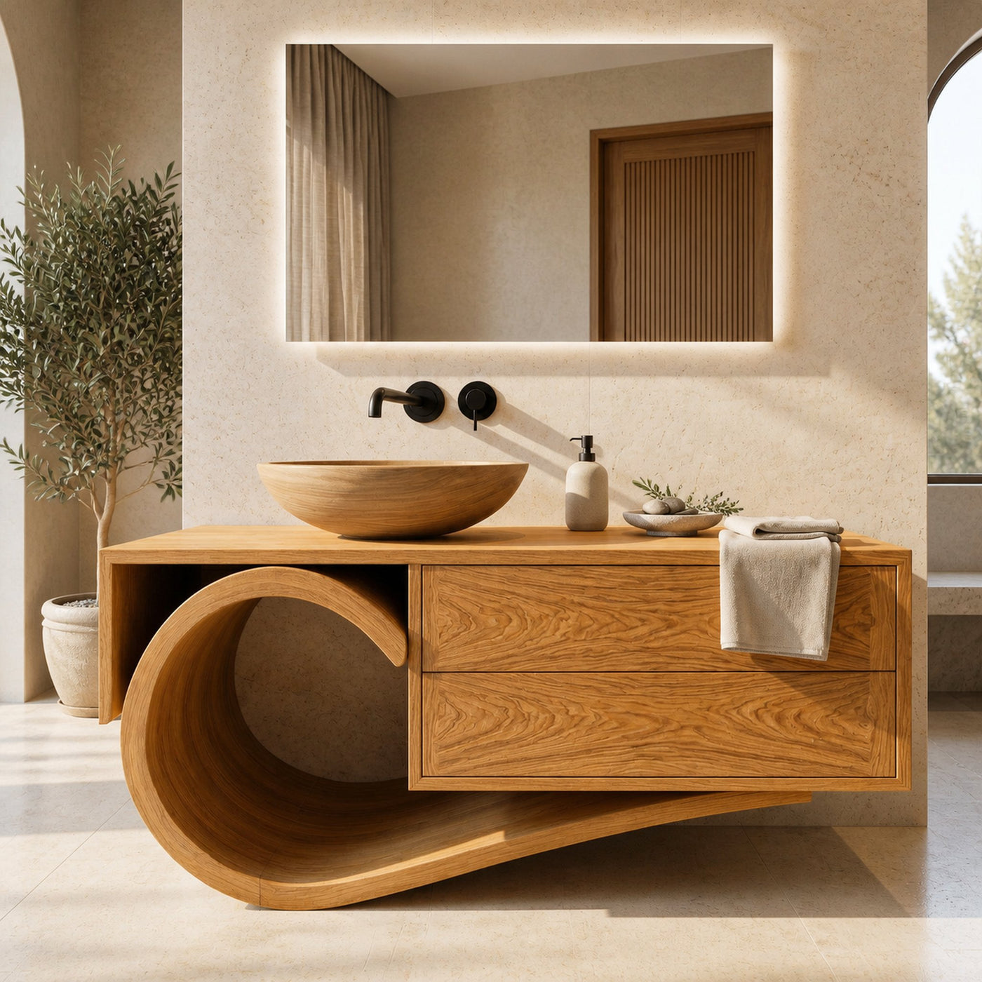 Modern Bathroom Vanity With Curved Loop Base For Bathroom Use - product view 5