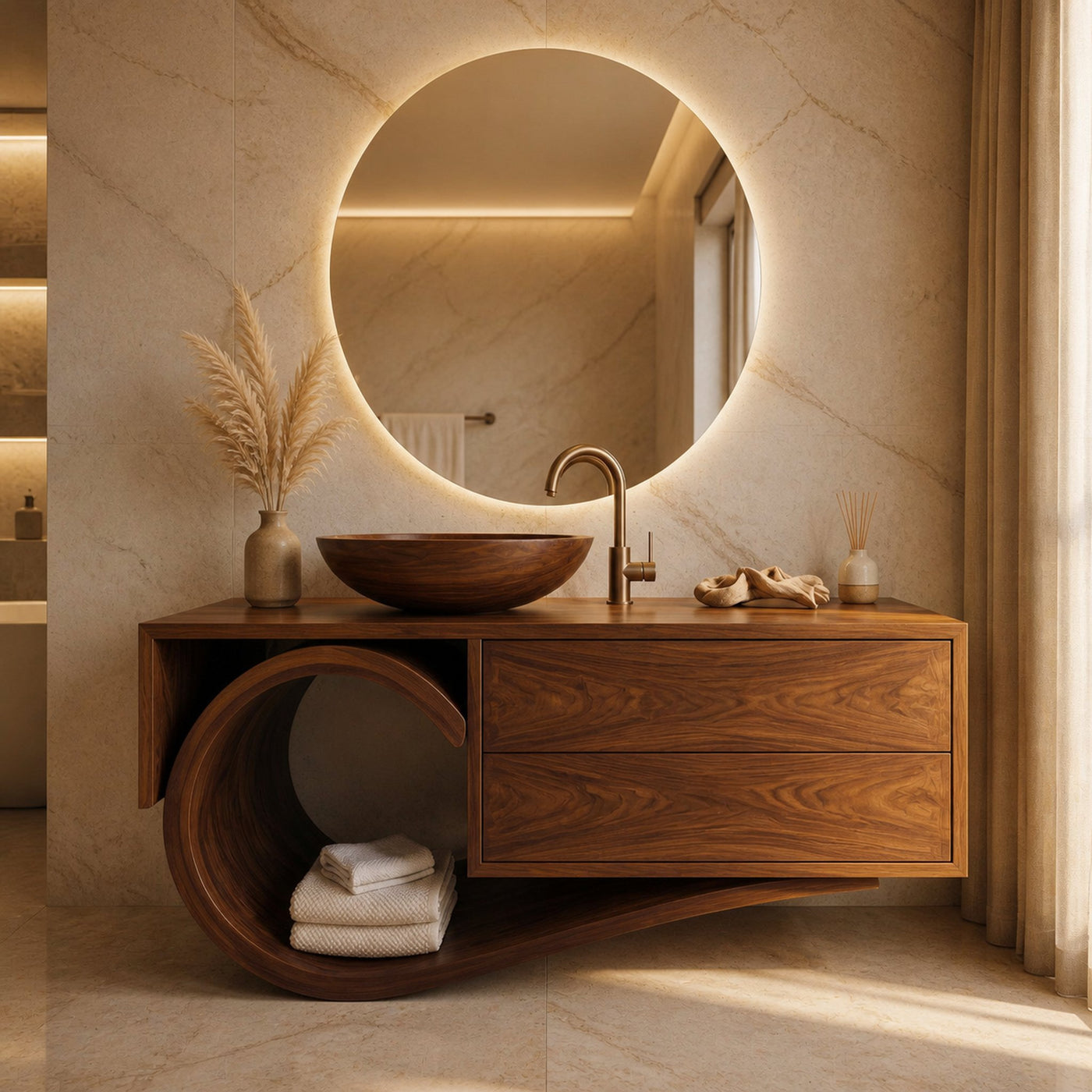 Modern Bathroom Vanity With Curved Loop Base For Bathroom Use - product view 6