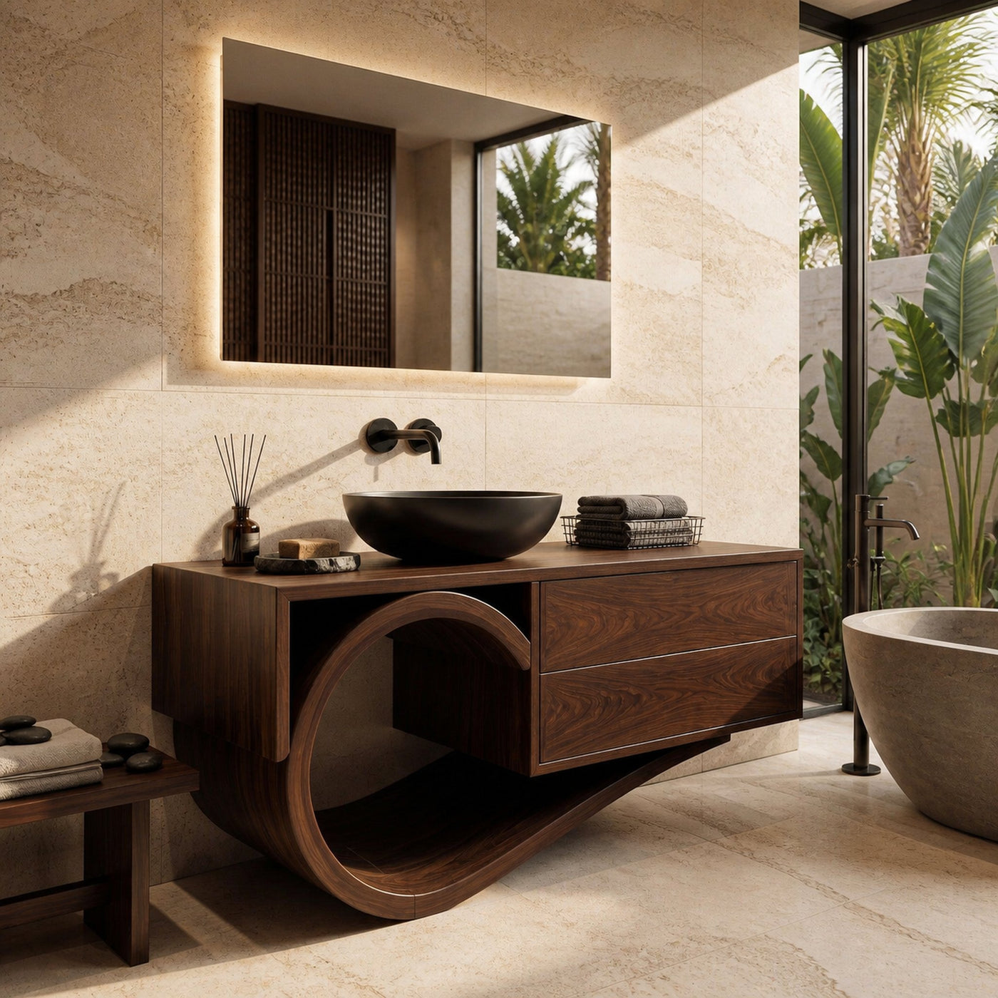 Modern Bathroom Vanity With Curved Loop Base For Bathroom Use - product view 7