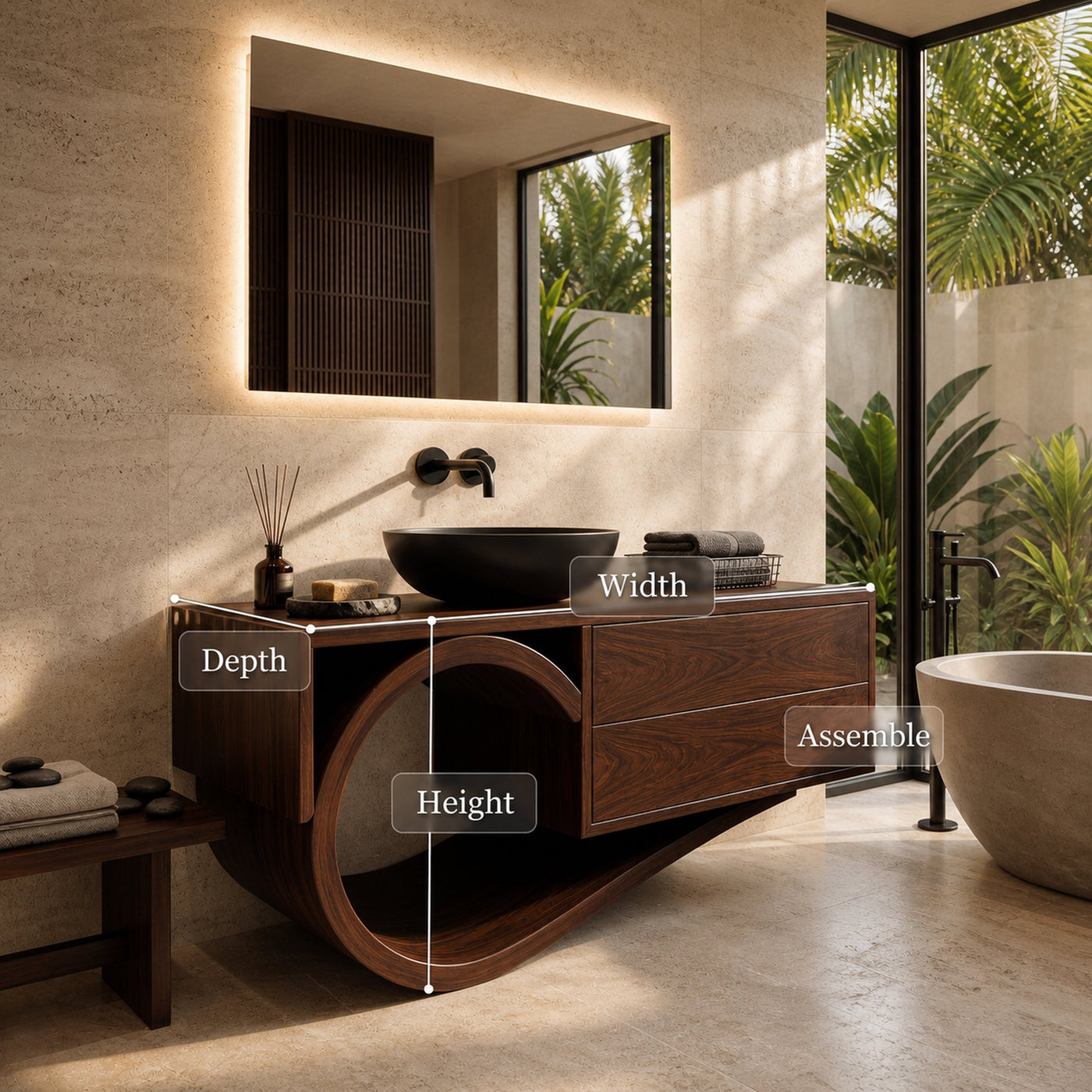 Modern Bathroom Vanity With Curved Loop Base For Bathroom Use - product view 8