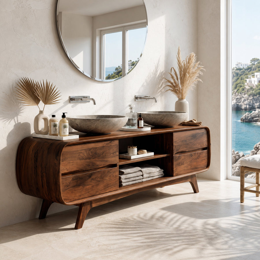 Modern Bathroom Vanity With Open Shelf In The Middle For Bathroom