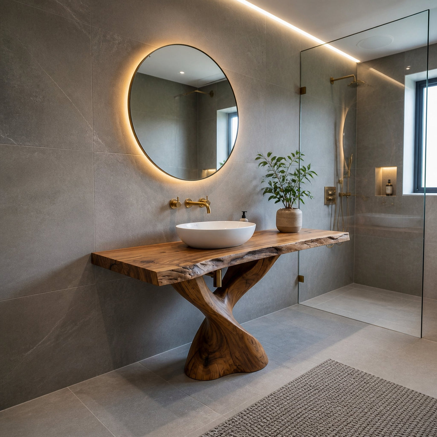 Modern Bathroom Vanity With Twisted Base For Spa Bath