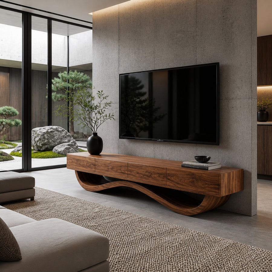 Modern Curved Base Floating Top TV Console For Living Room