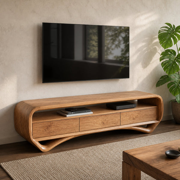 Modern Curved TV Shelf For Living Room Decor