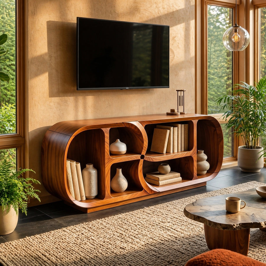 Modern Curved TV Stand For Open Living Interior