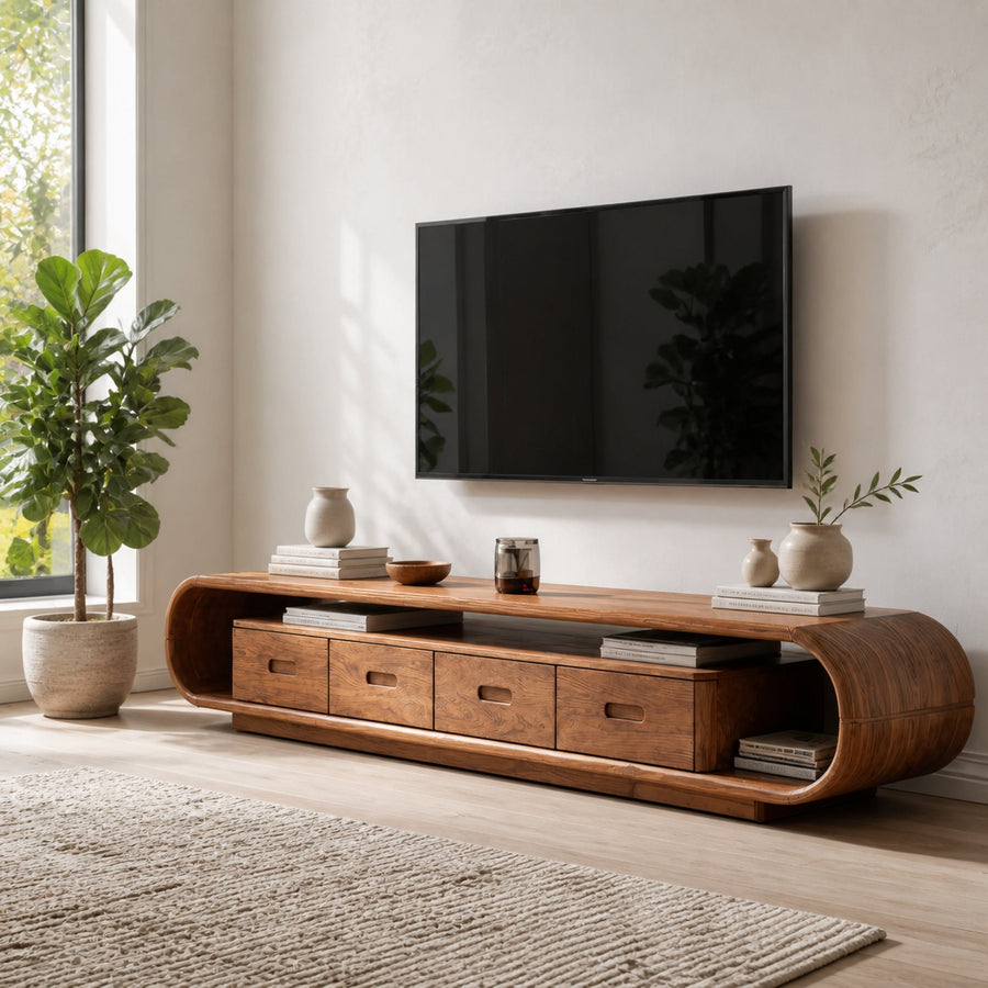Modern Curved TV Stand With Drawer For Living Room