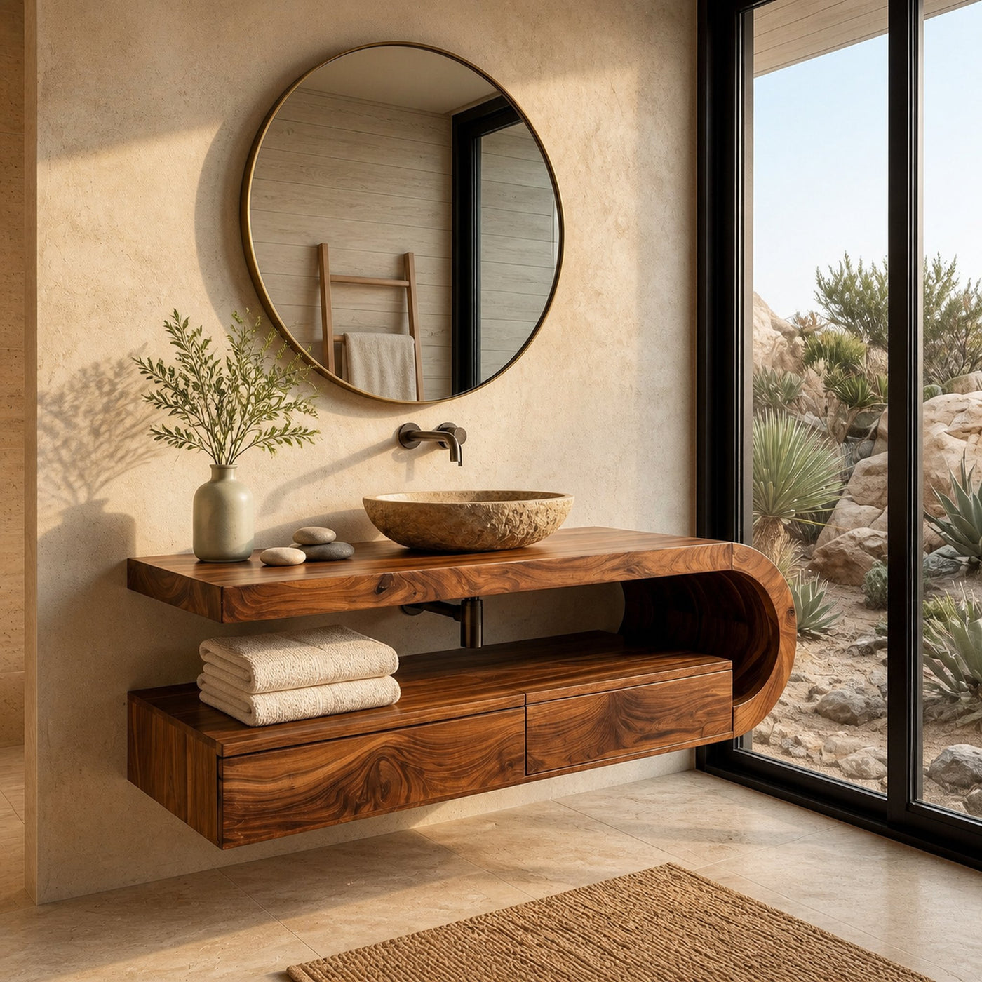 Modern Floating Bathroom Vanity With Curved Frame For Bathroom