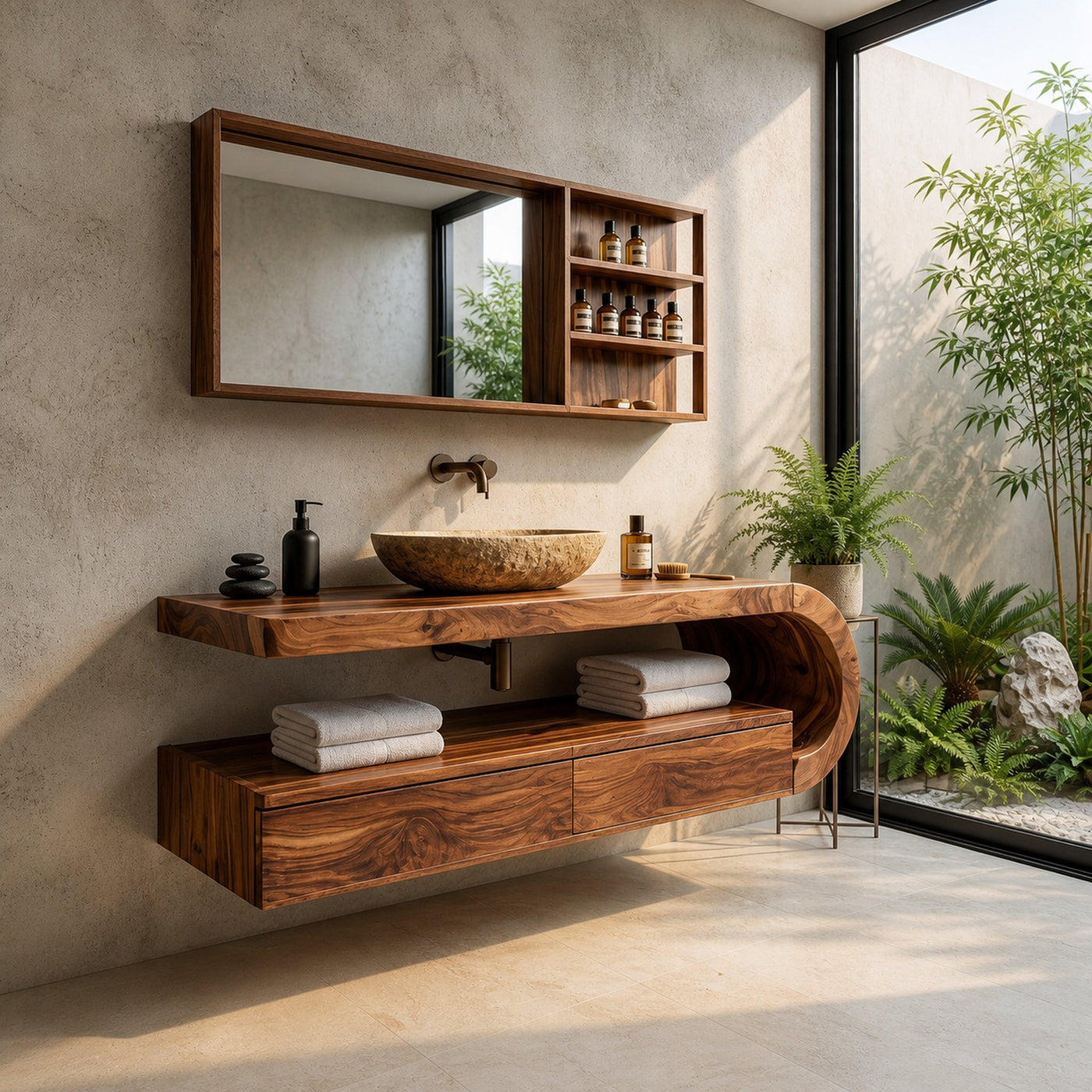 Modern Floating Bathroom Vanity With Curved Frame For Bathroom - product view 2