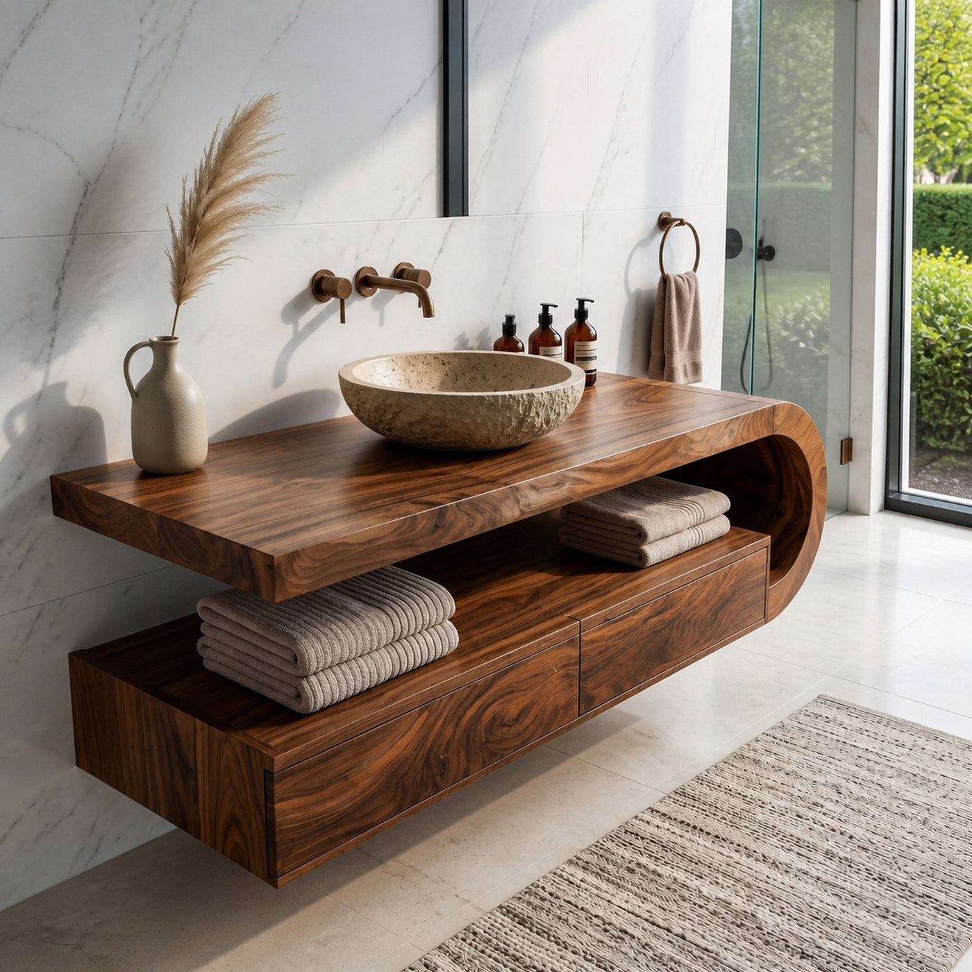 Modern Floating Bathroom Vanity With Curved Frame For Bathroom - product view 3