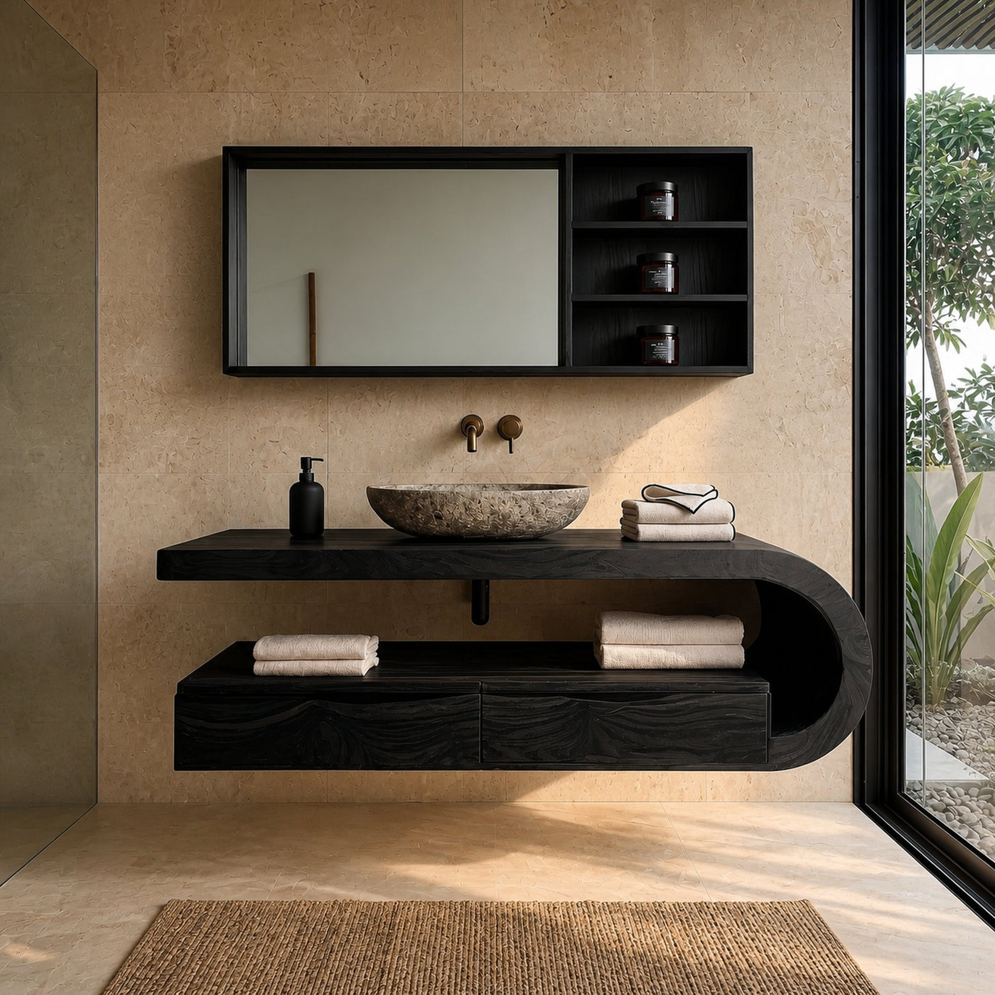 Modern Floating Bathroom Vanity With Curved Frame For Bathroom - product view 4