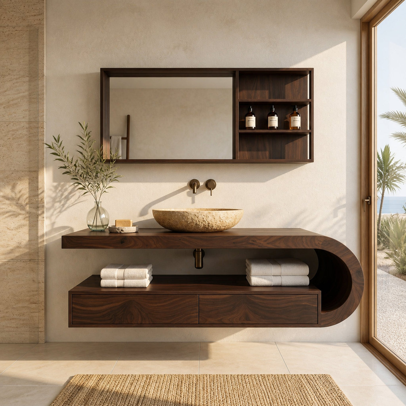 Modern Floating Bathroom Vanity With Curved Frame For Bathroom - product view 7