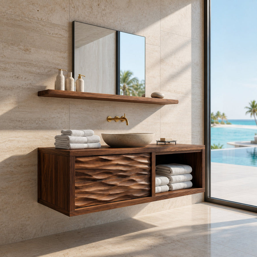 Modern Floating Bathroom Vanity With Wave Front For Bathroom Decor