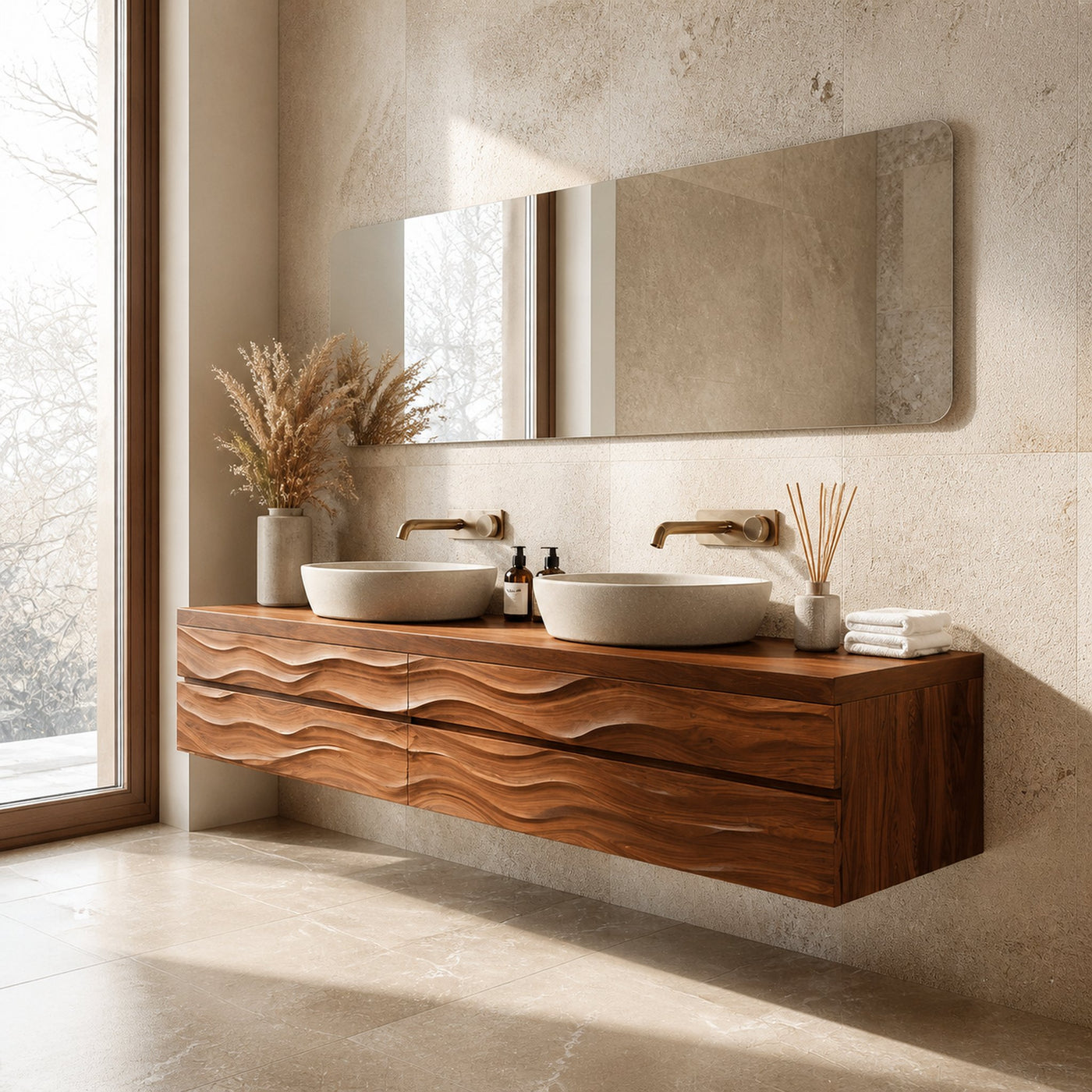 Modern Floating Bathroom Vanity With Wave Texture For Bathroom