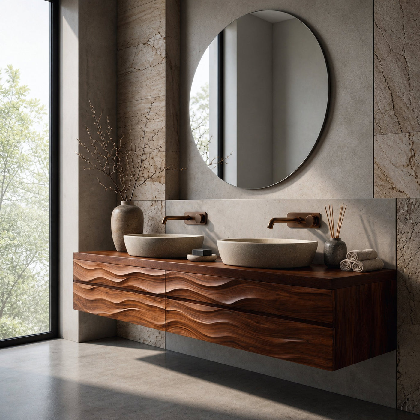 Modern Floating Bathroom Vanity With Wave Texture For Bathroom - product view 2