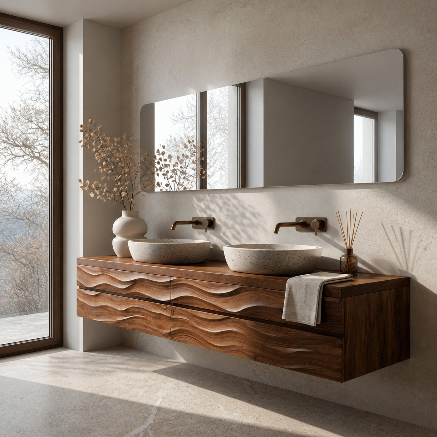 Modern Floating Bathroom Vanity With Wave Texture For Bathroom - product view 3