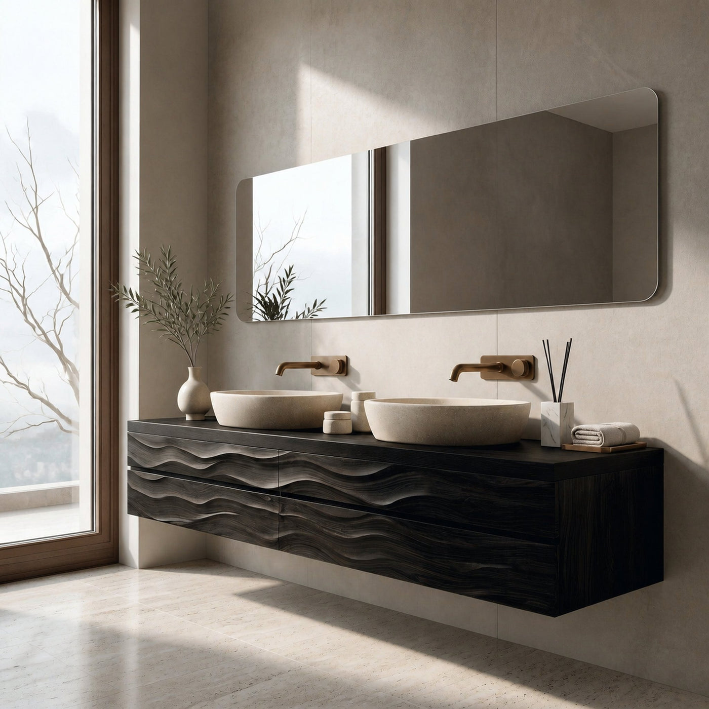 Modern Floating Bathroom Vanity With Wave Texture For Bathroom - product view 4