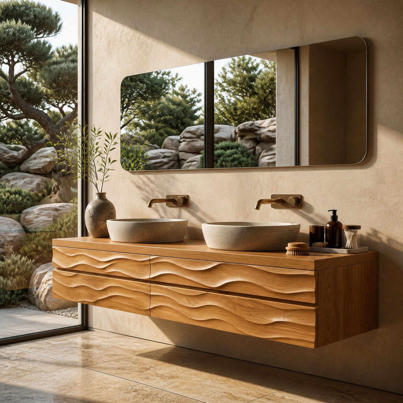 Modern Floating Bathroom Vanity With Wave Texture For Bathroom - product view 5