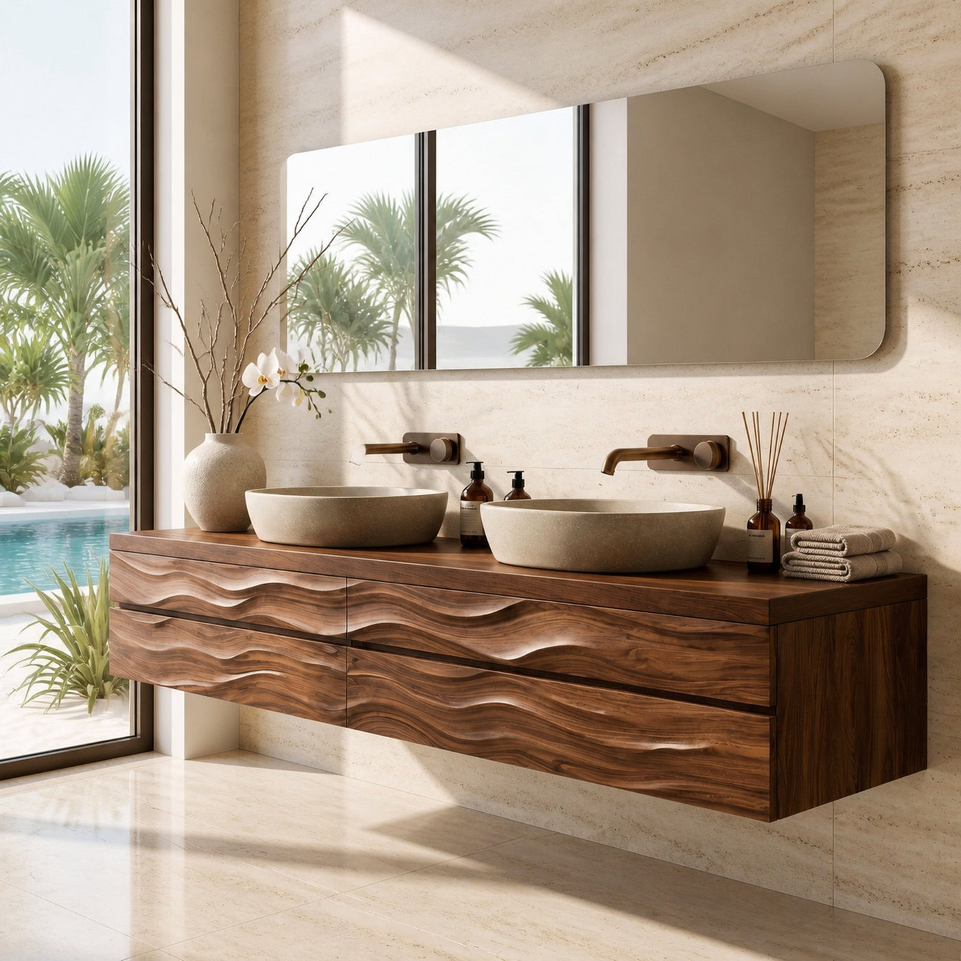 Modern Floating Bathroom Vanity With Wave Texture For Bathroom - product view 6