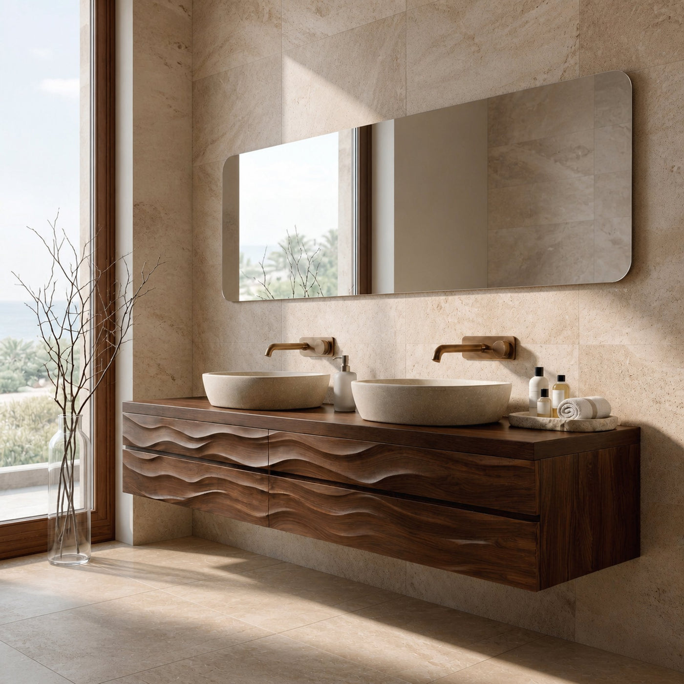 Modern Floating Bathroom Vanity With Wave Texture For Bathroom - product view 7