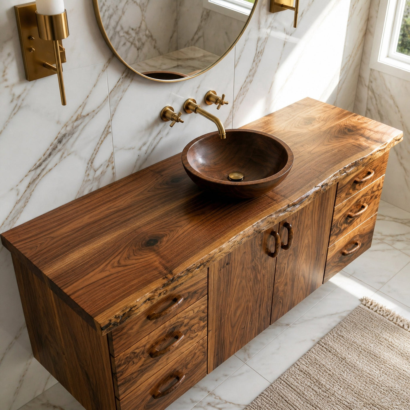 Modern Floating Solid Wood Bathroom Vanity Natural Slab Storage Cabinet - product view 5