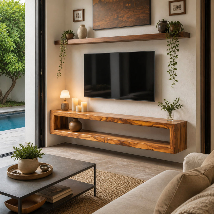 Modern Live Edge Floating TV Console For Contemporary Living Room