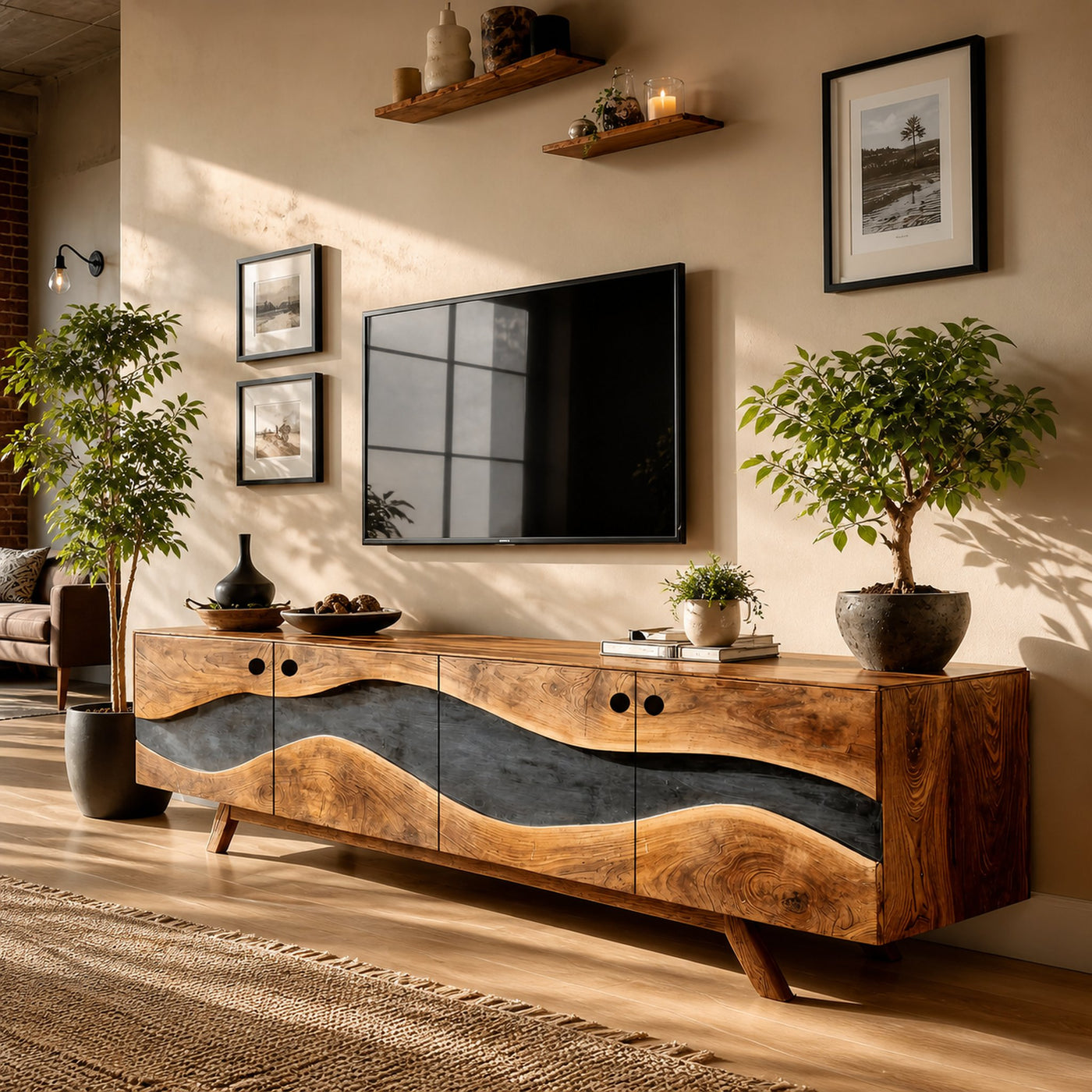 Modern Live Edge TV Cabinet For Entryway Design