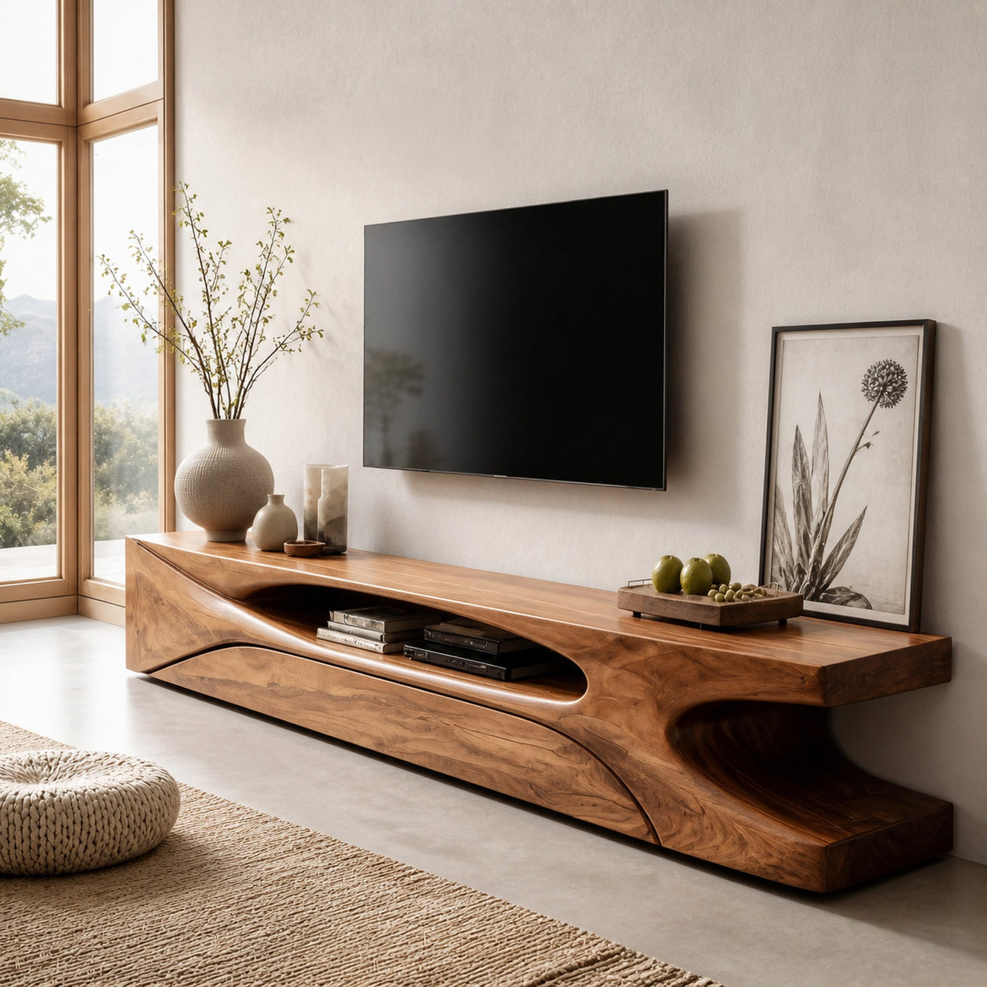 Modern Live Edge TV Console For Living Room