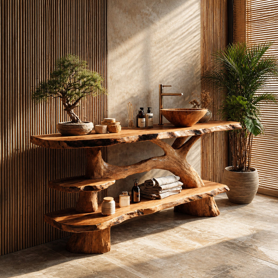 Modern Live Edge Tree Trunk Vanity For Classic Bathroom Interior Decor