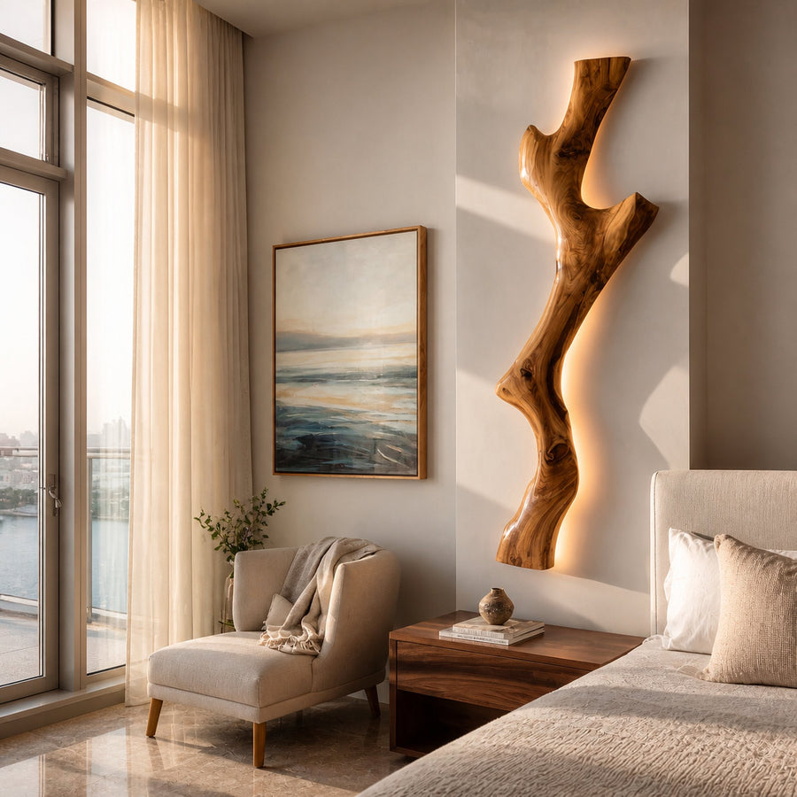 Modern Live Edge Wooden Wall Lamp For Bedroom