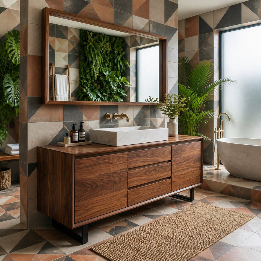 Modern Mid Century Solid Wood Bathroom Vanity Drawer Storage Cabinet