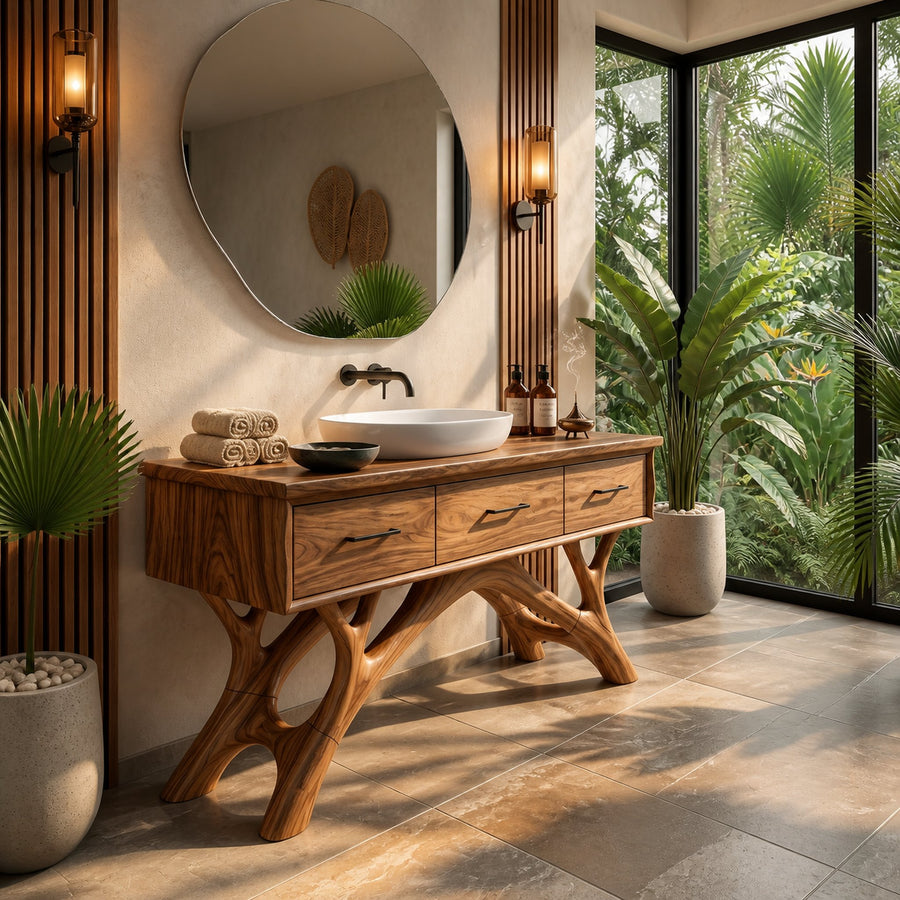 Modern Monkeypod Wood Sink Vanity For Urban Bathroom