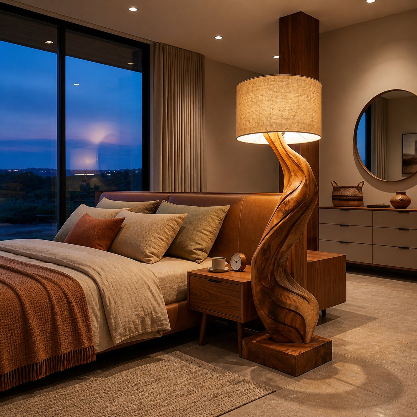 Modern Natural Wood Floor Lamp Flowing Form For Sitting Area