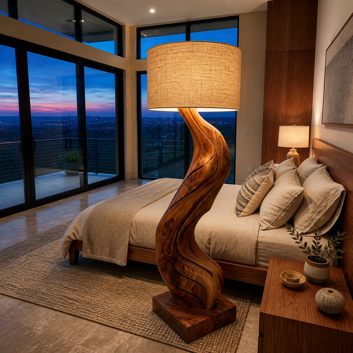 Modern Natural Wood Floor Lamp Flowing Form For Sitting Area - product view 3