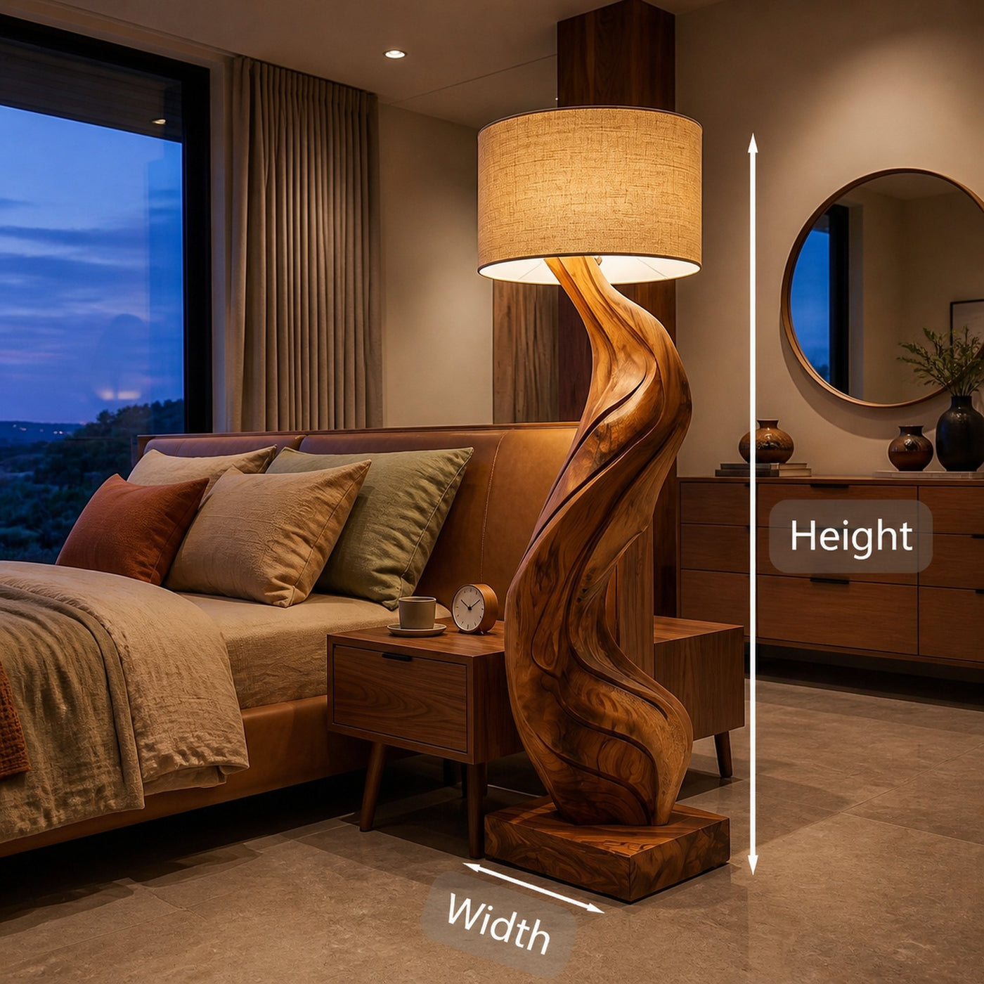 Modern Natural Wood Floor Lamp Flowing Form For Sitting Area - product view 8