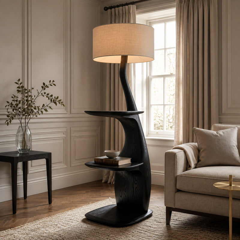 Driftform Orion Floor Lamp with Side Shelf (Wood Body Only)